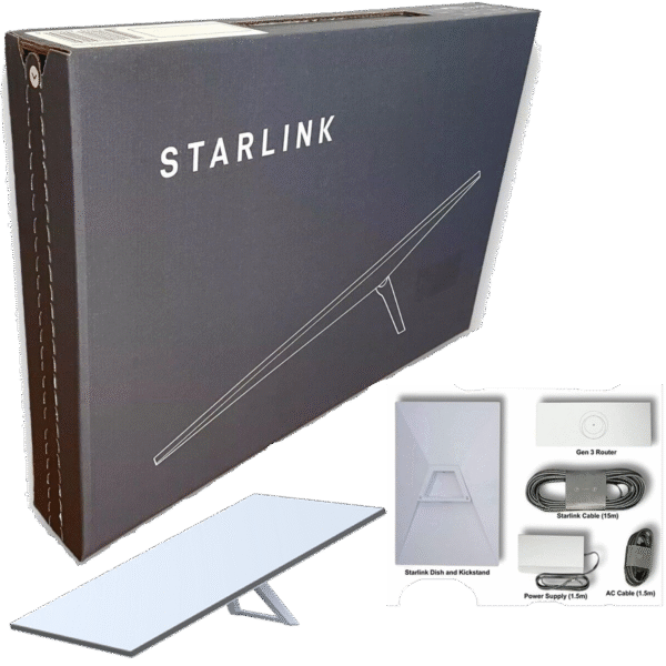 Starlink V4 Standard avec boîte d’emballage, antenne et accessoires