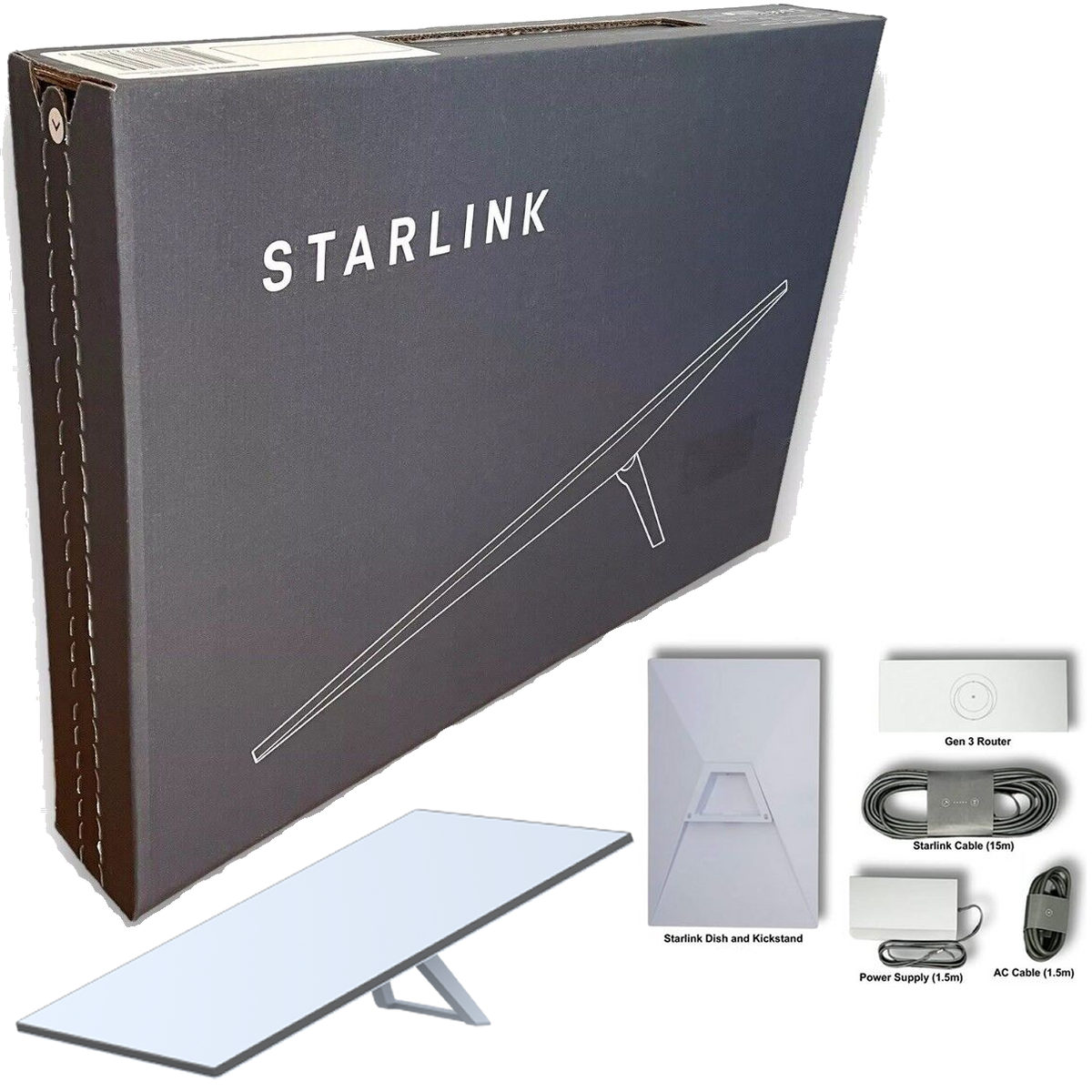 Starlink V4 Standard avec boîte d’emballage, antenne et accessoires